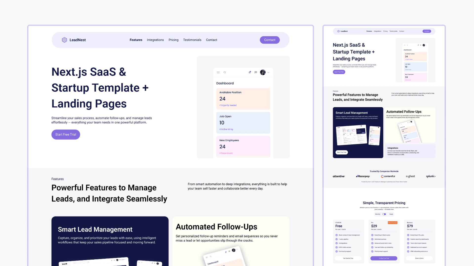 LeadNest - Next.js SaaS & Startup Template + Landing Pages preview